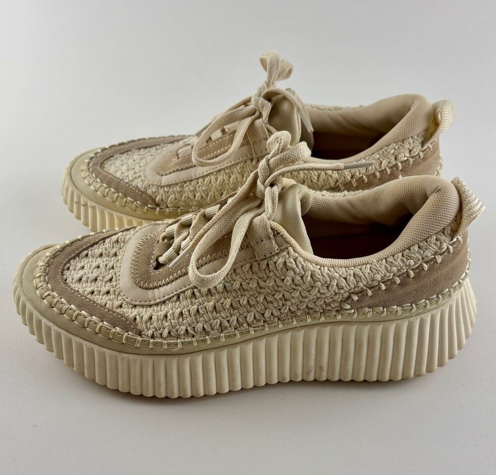 Dolce Vita Ivory Knit Sneakers Womens 7.5 Platform Lace Up Casual Shoes